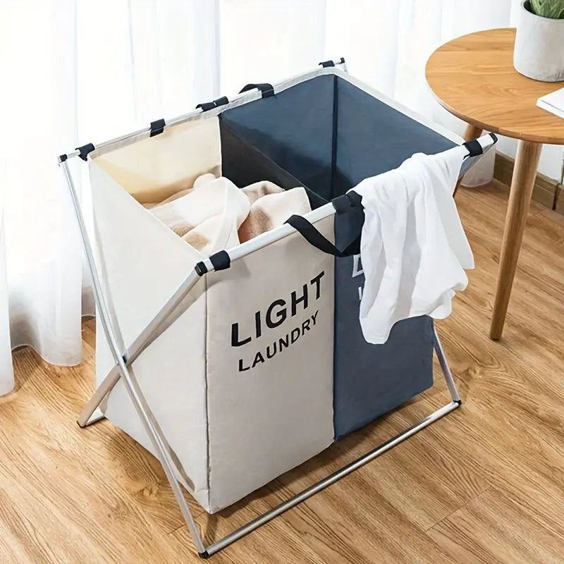 Modern Dual-Section Canvas Laundry Basket